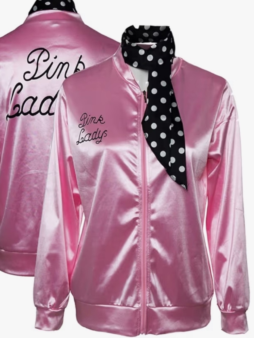 NWOT ‘Pink Ladies’ Grease 1950s Bomber Jacket with Polka Dot Scarf